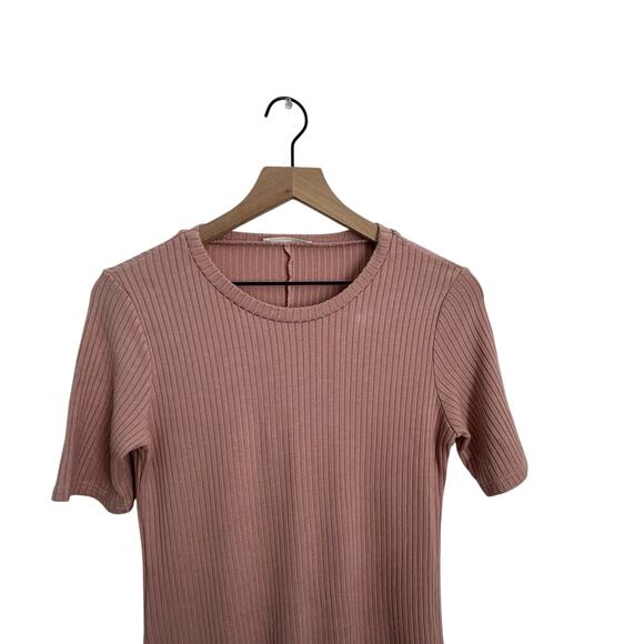 Reformation Iggy Short Sleeve Tencel Ribbed Dusty Pink T shirt Mini Dress Size M - Picture 4 of 8